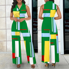 Eleganter Jumpsuit, bedruckt, ärmellos, V-Ausschnitt, eleganter Jumpsuit