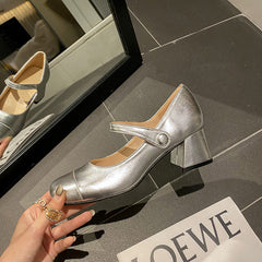 Women's Mary Jane Thick Spring Square Head Heels