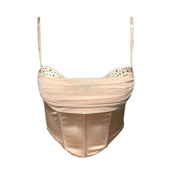 Corset désossé en maille avec soutien-gorge strass, petit gilet à bretelles