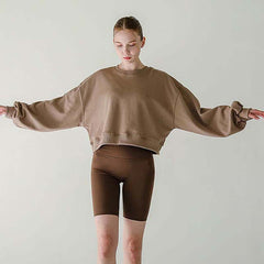 Short Sweaters Long Sleeve round Neck Pullover Casual Yoga Fitness Sports Top