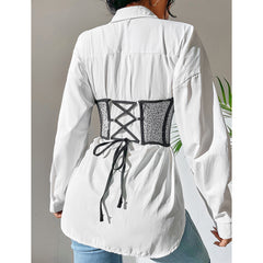 Fashionable Outerwear Street Vest Sequin Girdle Steel Ring Boning Corset Lace Up Slim Fit Girdle