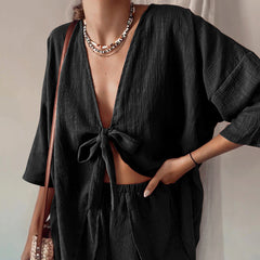 Loose Pure Cotton Half Sleeve Shorts Pajamas Two Piece Set Home Wear