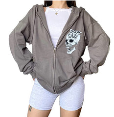 Halloween Skull Print Pullover Double Hooded Top