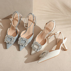 Women's Closed Toe High Spring Rhinestone Ornament Heels