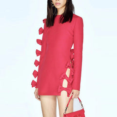 Early Star Personality Asymmetric Hollow Out Cutout Bow Dress Small Dress