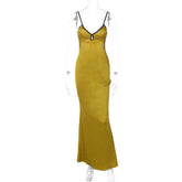 Solid Color Strap Lace up Backless Dress High Waist Dress
