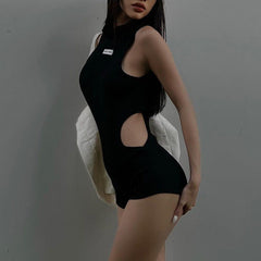 Cutout Turtleneck Sleeveless Jumpsuit Outdoor Sports Casual Shorts