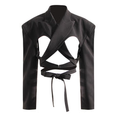 Ausgehöhlter Ausschnitt, rückenfreier Blazer, hochwertiges, modernes Premium-Oberteil in Schwarz