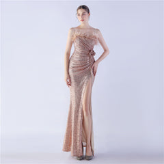 Ostrich Hair Craft Floral Wedding Annual Meeting High End Evening Dress