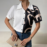 Shirt Office Contrast Color Short Sleeve Top