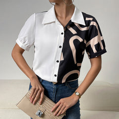 Shirt Office Contrast Color Short Sleeve Top
