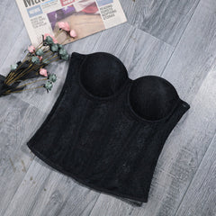 Court Outer Wear Inner Wear Slim Fit Hollow Out Cutout Chest Wrap Boning Corset Boning Corset Bra Top Mesh Camisole Vest