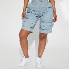 Pantalon de travail décontracté à poches plaquées, fermeture éclair, jambe amovible, couleur unie