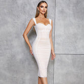Netz Socialite Camisole Split Mittellanges Bandage Einteiliges Kleid