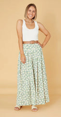 Office Green No Belt Loose Little Daisy Cotton Trousers Mid Waist Wide Leg Pants