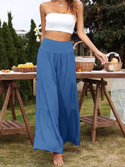 Pantalon ample décontracté en coton et lin à jambe large et taille haute