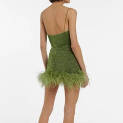 Furry Splicing Sling Dress Slim Fit Backless Hip Dress
