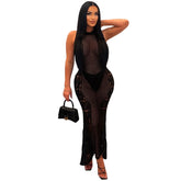 Robe de plage en tricot avec gilet ajouré et découpes