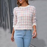 Pull patchwork assorti à col rond et haut en velours tricoté