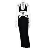 Pure Backless Halter Bandage Knitted Sweater Longuette Set