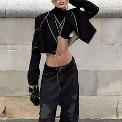 Early Punk Contrast Color Bright Line Loose Lapels Jacket Unique Long Sleeve Coat