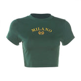 Trends round Neck Short Sleeve Slim Fit Cropped Embroidered T shirt
