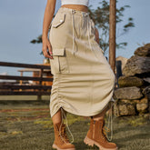 Jeansrock mit Kordelzug, lässiger, mittellanger Rock