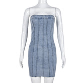 Denim Backless Wash Chest Wrapped Dress