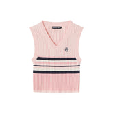 Gilet sans manches brodé style collège japonais, haut court en tricot