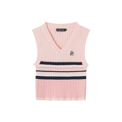 Japanese College Embroidered Sleeveless Waistcoat Vest Short Knitted Top