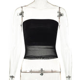 Solid Color Pullover Sleeveless Mesh Cropped Exposed Casual Top Vest