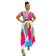 Sanzhai Round Neck Short Sleeve Printed Pleated Skirt Set