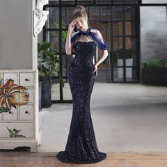 Pailletten Mesh Toast Kleid Braut Lange Wertschätzung Abendessen Neckholder Fischschwanz Hochzeit Auto Modell Ausstellung Kleid