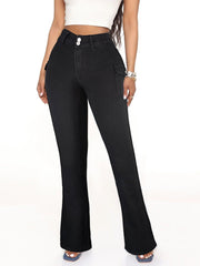 Wear High Waist Double Button Slim Jeans Bootcut Trousers