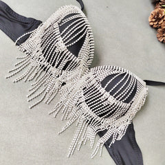 Rhinestone Tassel Bead Small Bra Super Short Top Top Thin Bottom Thick Shaping Bra Outer Wear Nightclub Wrapped Chest