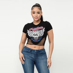 round Neck Cropped T shirt Tight Ripped Short Sleeve Top