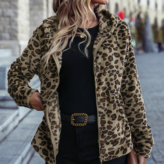 Veste décontractée en flanelle à capuche et manches longues avec fermeture éclair et motif animal