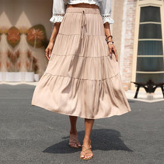 Cross-Border Skirt Ruffled Pleated Solid Skirt