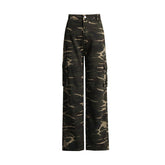 High Street Retro Denim Camouflage Hose Trendy Multi Pocket Workwear Straight Leg Hose