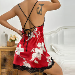 Nachthemd aus Eisseide, atmungsaktiv, dünn, kurz, Pyjama, Hosenträger-Pyjama aus Kunstseide