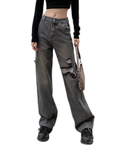 Lässige, gerade zerrissene Jeans aus Baumwolle