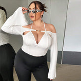 plus Size Slim Fit off Shoulder off Shoulder Flared Long Sleeved Top