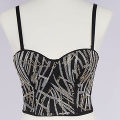 Soutien-gorge brodé en filet pour poitrine enveloppée, costume de scène Red Tide, perles de l'industrie lourde, dos de beauté, bretelles fines