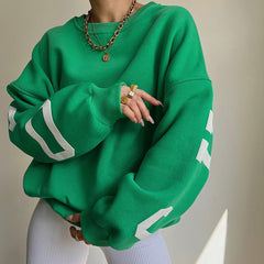 Knitted Letter Graphic Printed Loose Top Casual All Matching Hoodie