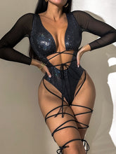Bikini Long Sleeve Swimsuit Lace up Cutout Backless Bronzing Bikini