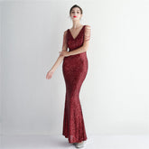 Pailletten Handwerk Perlen Partykleid Lang Cocktail Slim Fit Abendkleid Elegant Edel Cool Schön