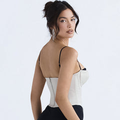 Haut corset asymétrique irrégulier, coupe slim, dos nu, avec baleines