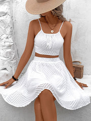 Einfarbiges rückenfreies Spaghettiträger-Oberteil mit hoher Taille und Netz-Midirock