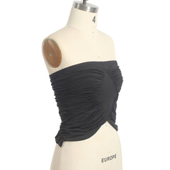 Bare Cropped Slim Fit Pleating Tube Top