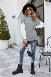 Pull en tricot sans manches à col roulé et torsadé